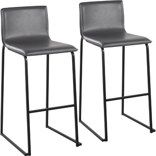 Mara 30" Bar Stool in Grey Leatherette & Black Steel (Set of 2)